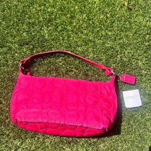 Coach Signature Pink Quilted Baguette Bag